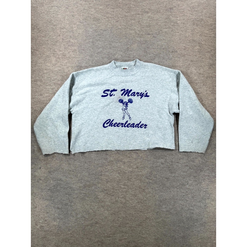 VTG Fruit Of The Loom Best Cropped Sweatshirt Womens Large Heather Gray Graphic